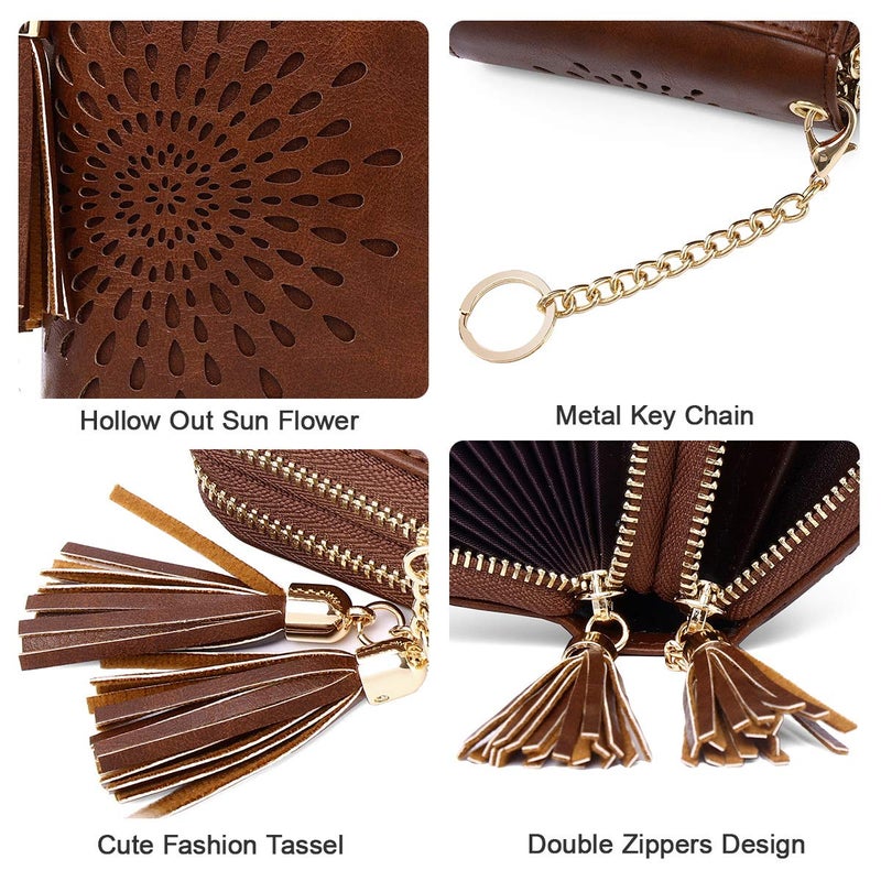 APHISON RFID Credit Card Holder Zipper Card Case Keychain Small Wallet for Women 1942-2 COFFEE - Image 4